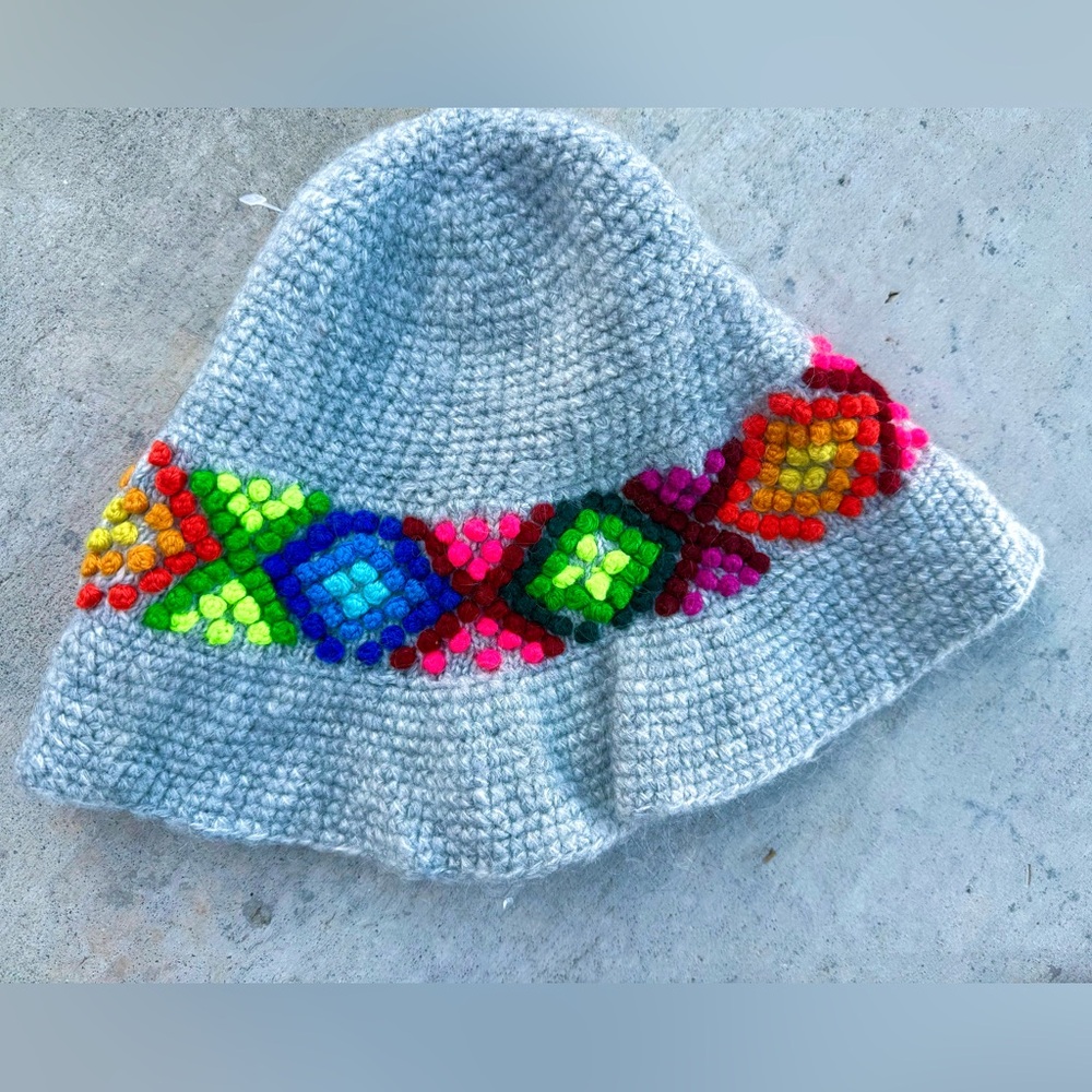 Free People Arlet Rainbow Grey Crochet Hat – Boho Festival Style